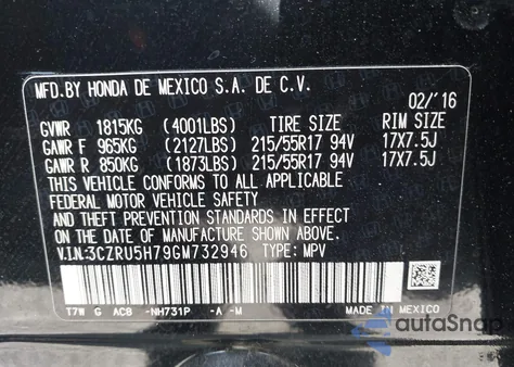 2016 Honda Hr-V Ex-L z USA, uszkodzony, nr VIN 3CZRU5H79GM732946